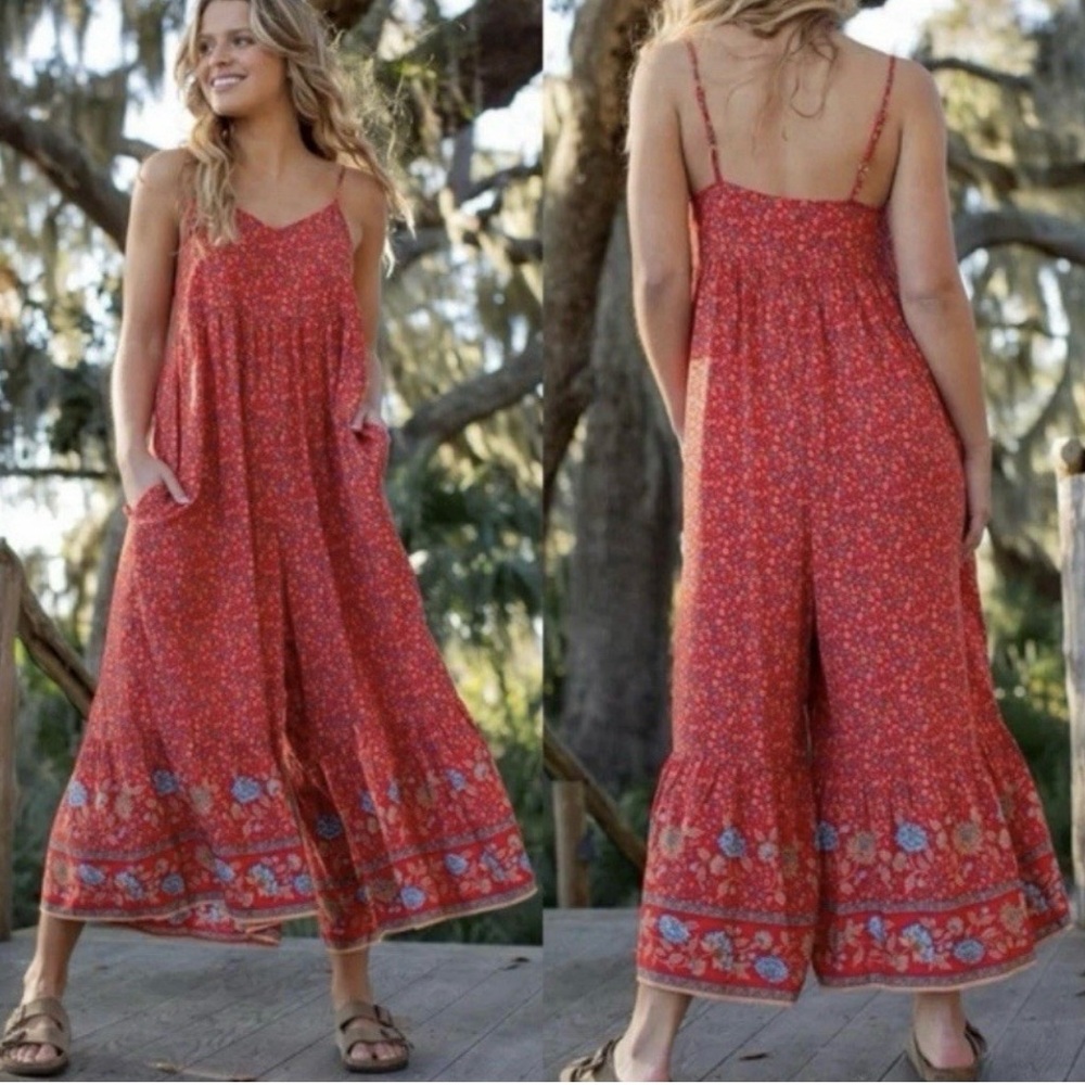 Natural Life Jamie Floral Sleeveless Bohemian Wide Leg Jumpsuit Size XL